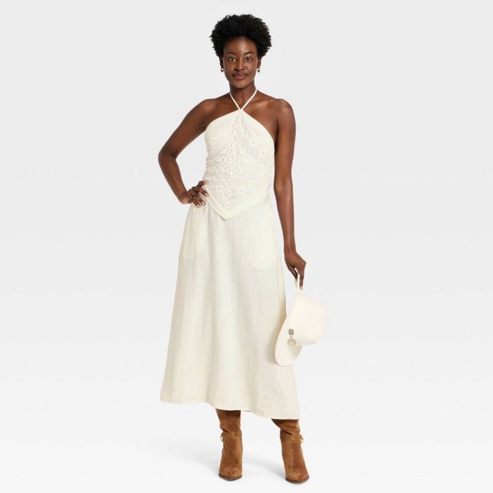 Women's Embroidered Skater Dress - A New Day Cream S - Picture 3 of 4